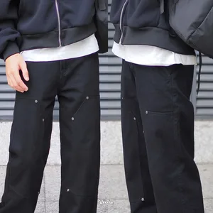 Quần Double Knee Kaki Ống Suông – Màu Đen - ảnh 3