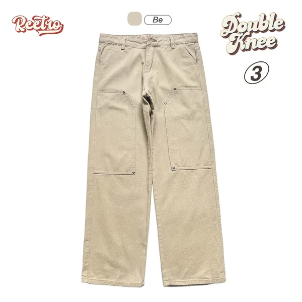Quần Double Knee Kaki Ống Suông – Màu Be, Rêu, Olive
