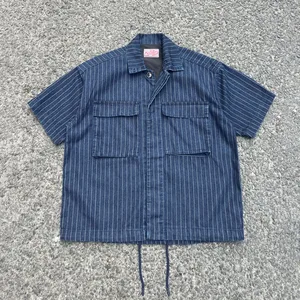 Áo Sơ Mi Boxy Tokyo Reetro Denim Tay Ngắn màu Xanh Denim