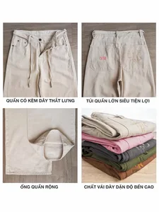 Quần Kaki Jeans Dài Ống Rộng Basic - ảnh 4
