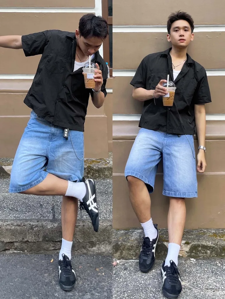 Quần Short Jeans Ống Rộng Reetro Sky Unisex - ảnh 1