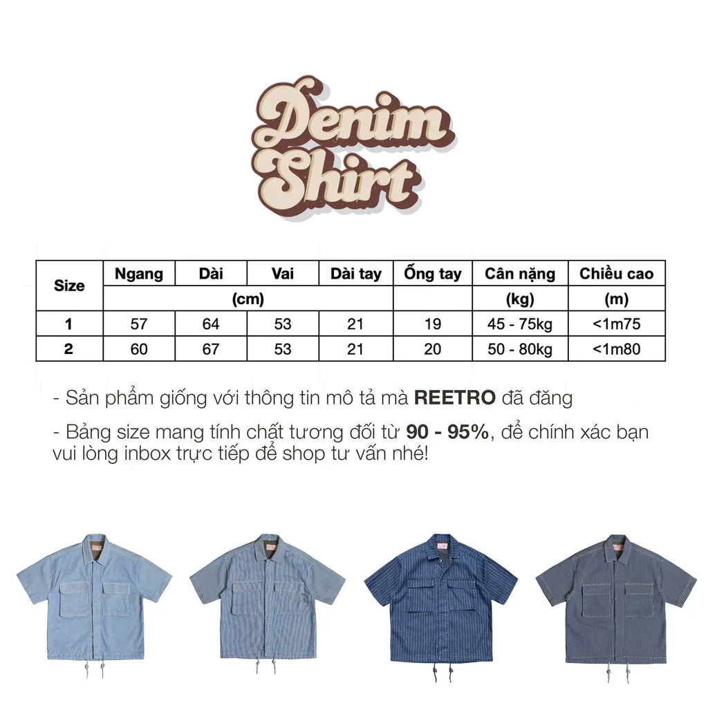 Bảng size Áo Sơ Mi Boxy Tokyo Reetro Denim Tay Ngắn