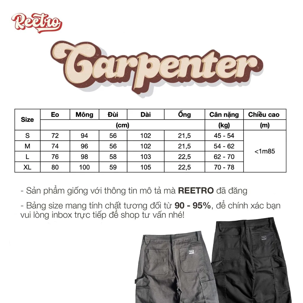 Bảng size Quần Kaki Ống Suông Carpenter