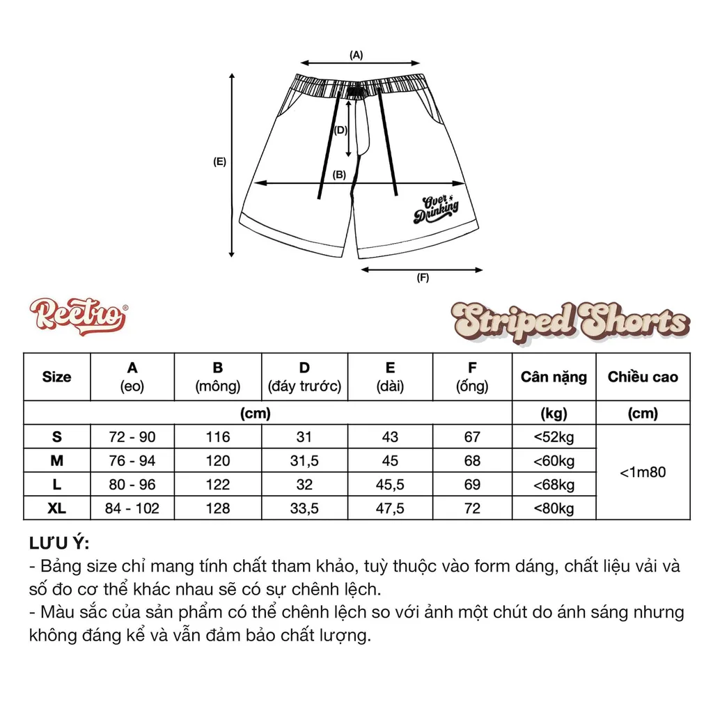 Bảng size Quần Short Sọc OVER