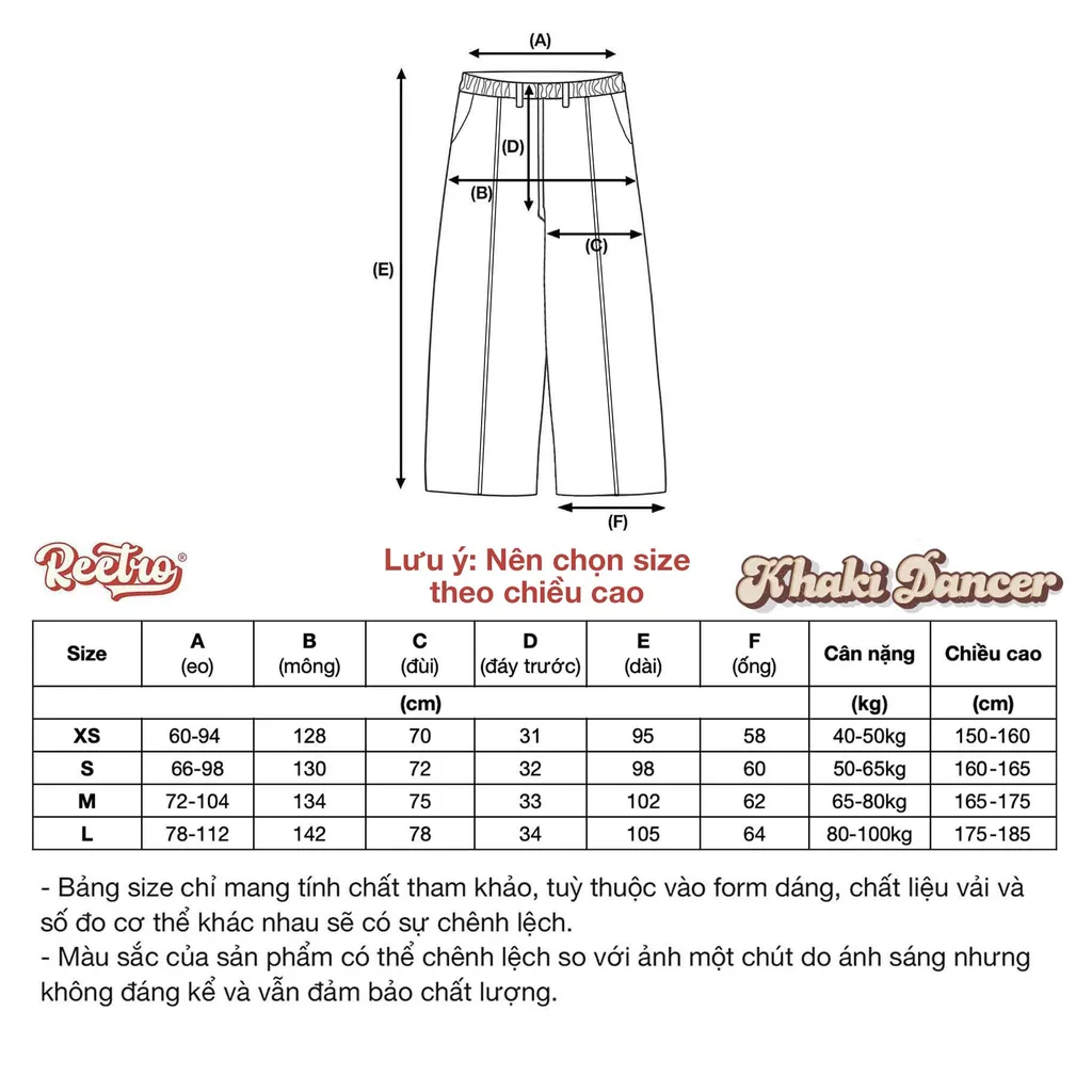 Bảng size Quần Dài Ống Rộng Better Pants Reetro