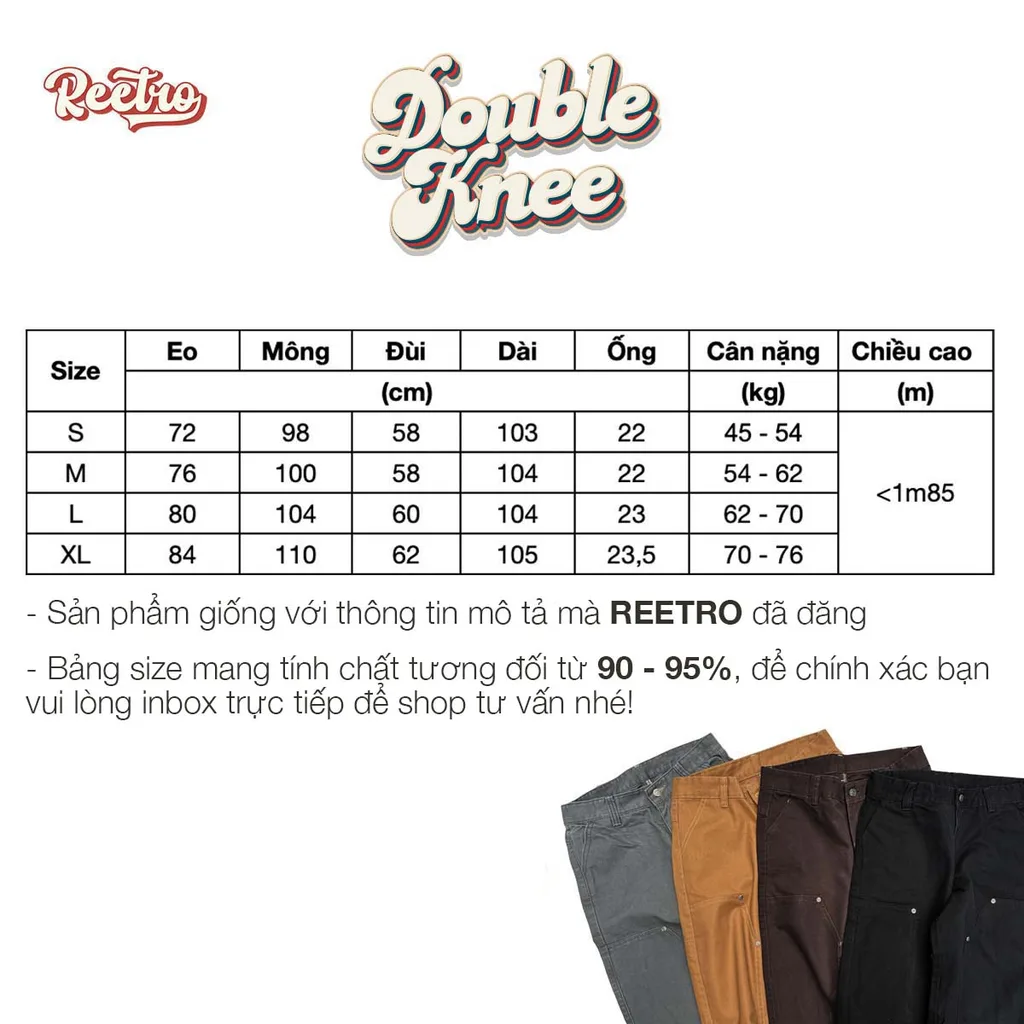 Bảng size Quần Double Knee Kaki Ống Suông – Màu Xám